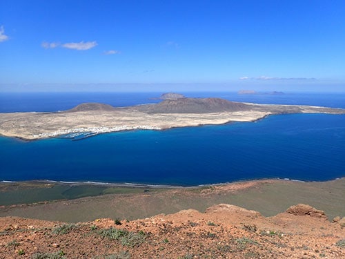 La Graciosa sett från Lanzarote - marint reservat fiskekort Kanarieöarna